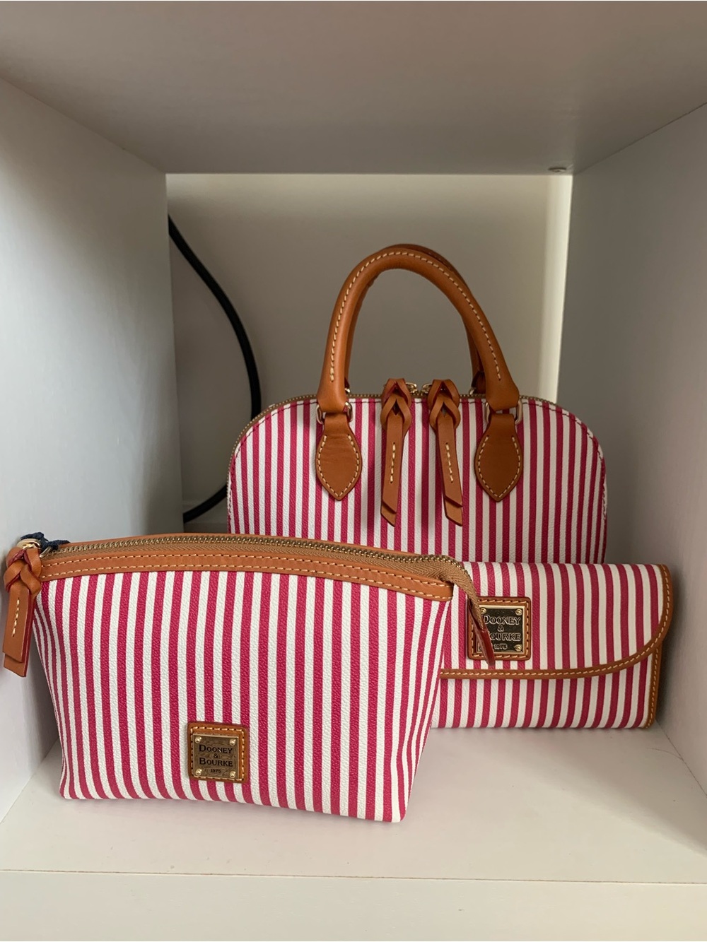 Dooney & Bourke Pink Stripe Satchel & Accessories Set